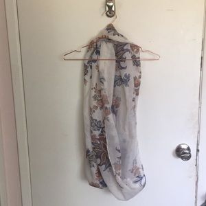 White, blue, and pink flowery infinity scarf. H&M.